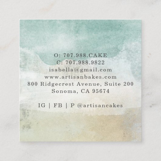 ベーカー菓子シェフウォーターカラー スクエア名刺 (裏面)