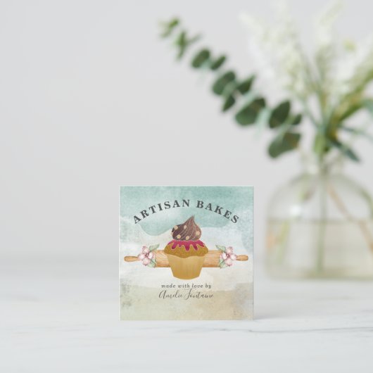 ベーカー菓子シェフウォーターカラー スクエア名刺 (スタンド正面)