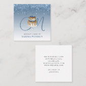 ベーカー菓子シェフエレガントケーキブルーグリッタードリップ スクエア名刺 (正面/裏面)