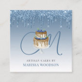 ベーカー菓子シェフエレガントケーキブルーグリッタードリップ スクエア名刺 (正面)