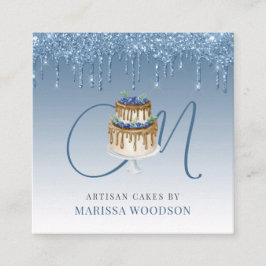 ベーカー菓子シェフエレガントケーキブルーグリッタードリップ スクエア名刺