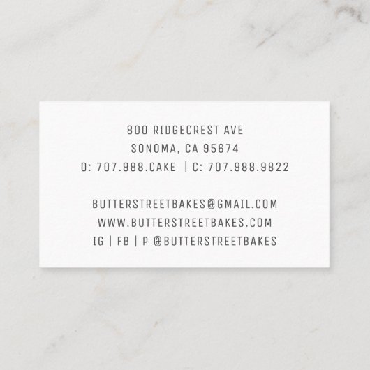 ベーカー菓子シェフエレガントケーキ 名刺 (裏面)