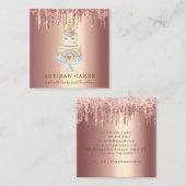 ベーカー菓子シェフグリッタードリップバラ金ゴールドケーキ スクエア名刺 (正面/裏面)