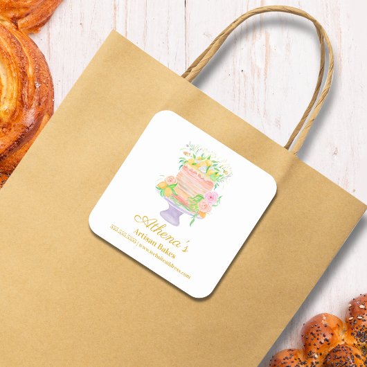 ベーカー菓子シェフケータリング水彩 スクエアシール