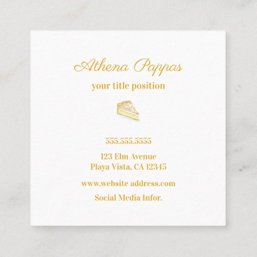 ベーカー菓子シェフケータリング水彩 スクエア名刺 (裏面)