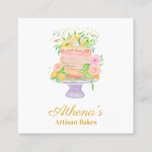 ベーカー菓子シェフケータリング水彩 スクエア名刺 (正面)