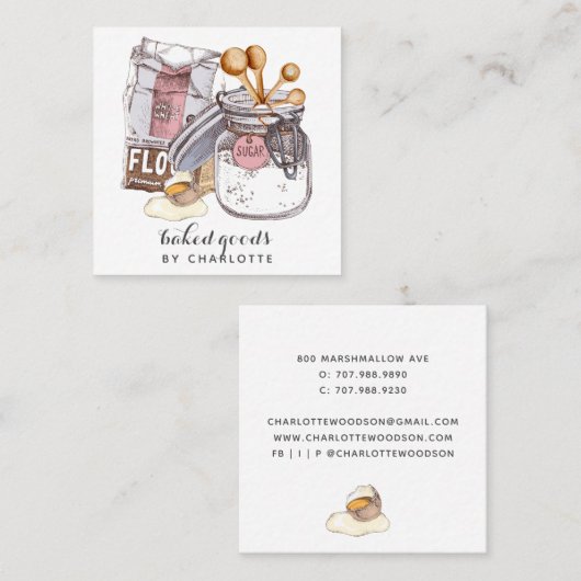 ベーカー菓子シェフシュガーフラワーエッグ スクエア名刺 (正面/裏面)