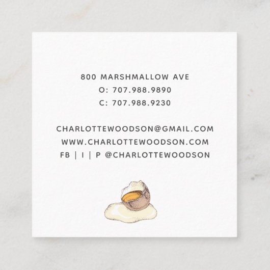 ベーカー菓子シェフシュガーフラワーエッグ スクエア名刺 (裏面)