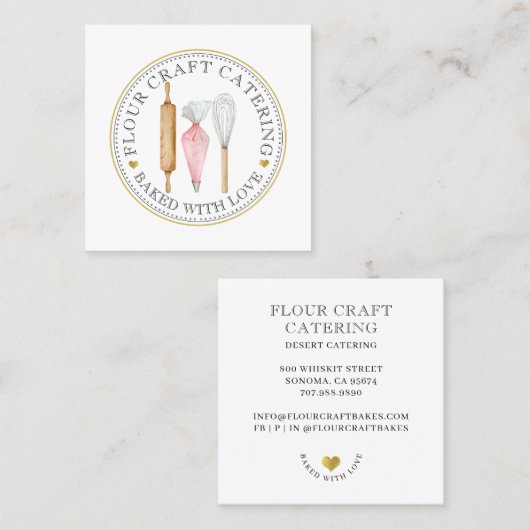 ベーカー菓子シェフデザートケーターベーカーのツール スクエア名刺 (正面/裏面)
