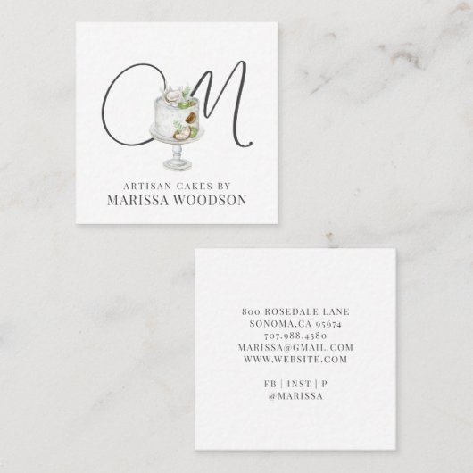 ベーカー菓子シェフピンクエレガントクケーキスクエアブシン スクエア名刺 (正面/裏面)