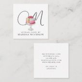 ベーカー菓子シェフピンクエレガントケーキモノグラムの スクエア名刺 (正面/裏面)