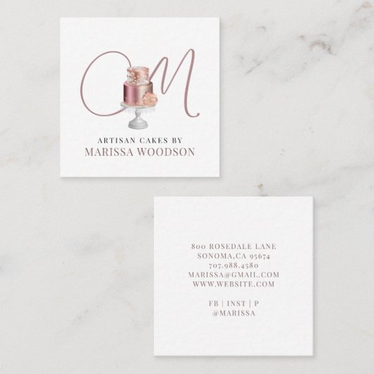 ベーカー菓子シェフピンクエレガントケーキ広場ビジネス スクエア名刺 (正面/裏面)