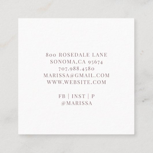 ベーカー菓子シェフピンクエレガントケーキ広場ビジネス スクエア名刺 (裏面)