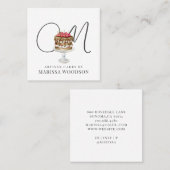 ベーカー菓子シェフピンクエレガントケーキ スクエア名刺 (正面/裏面)