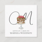 ベーカー菓子シェフピンクエレガントケーキ スクエア名刺 (正面)