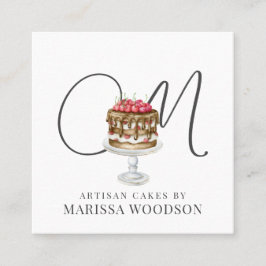 ベーカー菓子シェフピンクエレガントケーキ スクエア名刺