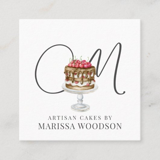 ベーカー菓子シェフピンクエレガントケーキ スクエア名刺 (正面)