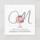 ベーカー菓子シェフピンクエレガントケーキ スクエア名刺 (正面)