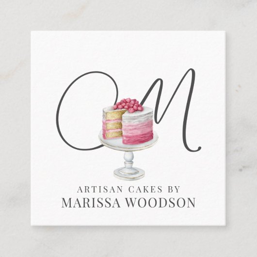 ベーカー菓子シェフピンクエレガントケーキ スクエア名刺 (正面)