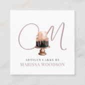 ベーカー菓子シェフピンクエレガントケーキ スクエア名刺 (正面)