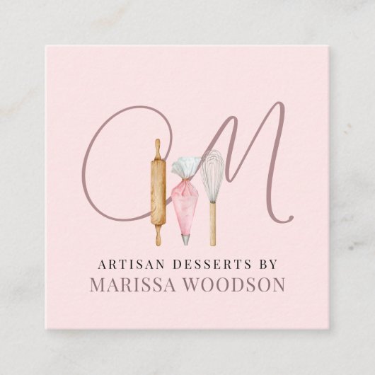 ベーカー菓子シェフピンクベーカーズツール スクエア名刺 (正面)