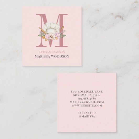 ベーカー菓子シェフベーカーズツールピンクスクエアビジネス スクエア名刺 (正面/裏面)