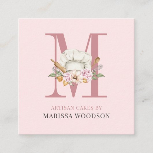 ベーカー菓子シェフベーカーズツールピンクスクエアビジネス スクエア名刺 (正面)
