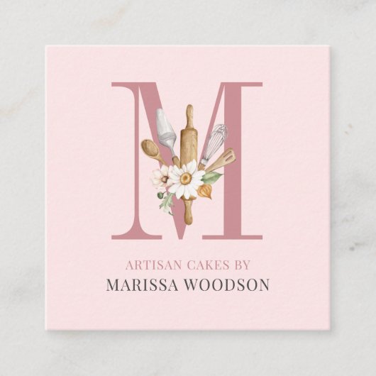 ベーカー菓子シェフベーカーズツールピンク スクエア名刺 (正面)