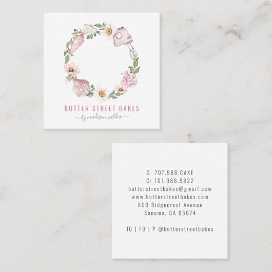 ベーカー菓子シェフ水の色のベーキング器具フローラ スクエア名刺 (正面/裏面)