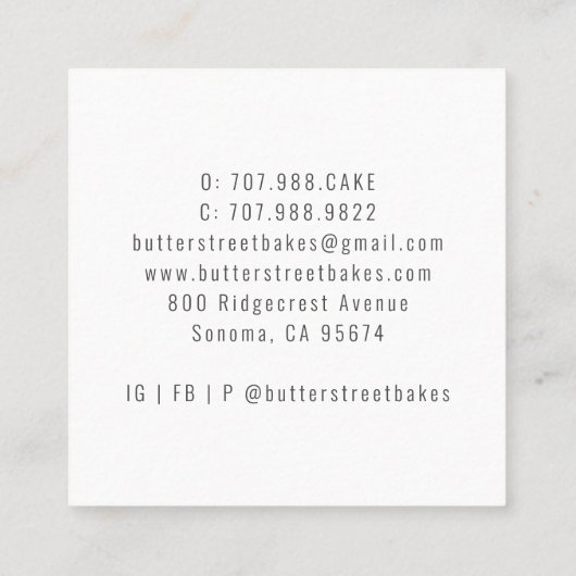 ベーカー菓子シェフ水の色のベーキング器具フローラ スクエア名刺 (裏面)