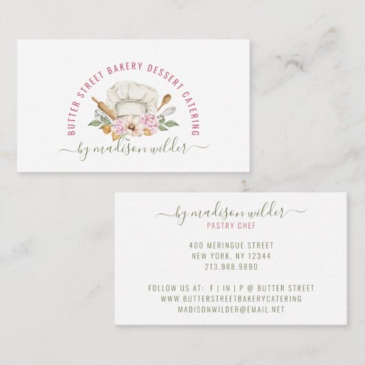 ベーカー菓子シェフ水の色のロゴ 名刺 (正面/裏面)