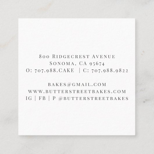 ベーカー菓子シェフ水の色シェフハットガスケース スクエア名刺 (裏面)