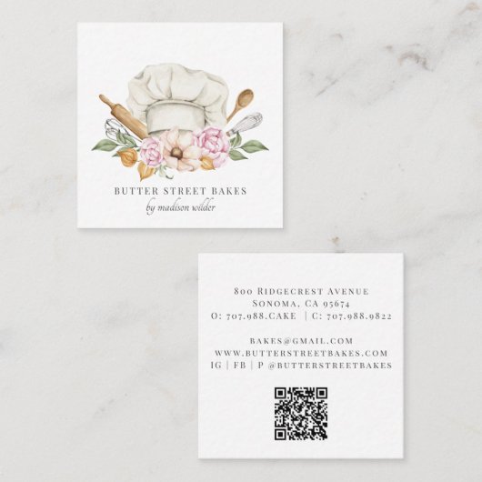 ベーカー菓子シェフ水の色シェフハットガスケース スクエア名刺 (正面/裏面)