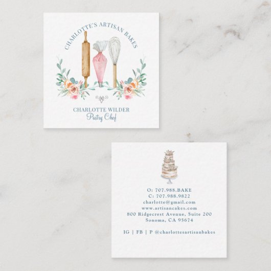 ベーカー菓子シェフ水の色ベーカーのツール スクエア名刺 (正面/裏面)