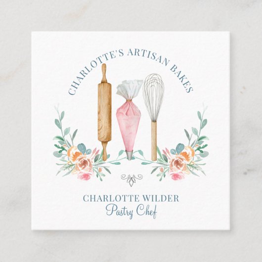 ベーカー菓子シェフ水の色ベーカーのツール スクエア名刺 (正面)