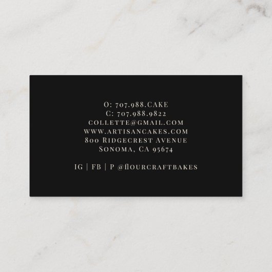 ベーカー菓子シェフ水カラーベーカーズツールブラック 名刺 (裏面)