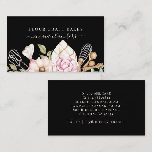 ベーカー菓子シェフ水カラーベーカーズツールブラック 名刺 (正面/裏面)