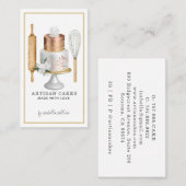 ベーカー菓子シェフ水彩ケーキベーキング器具 名刺 (正面/裏面)