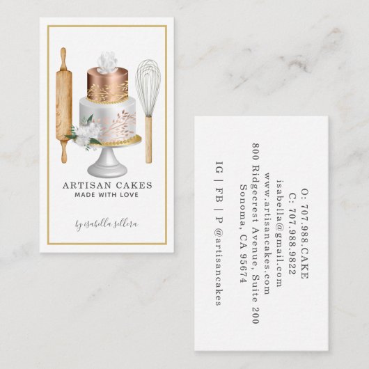 ベーカー菓子シェフ水彩ケーキベーキング器具 名刺 (正面/裏面)