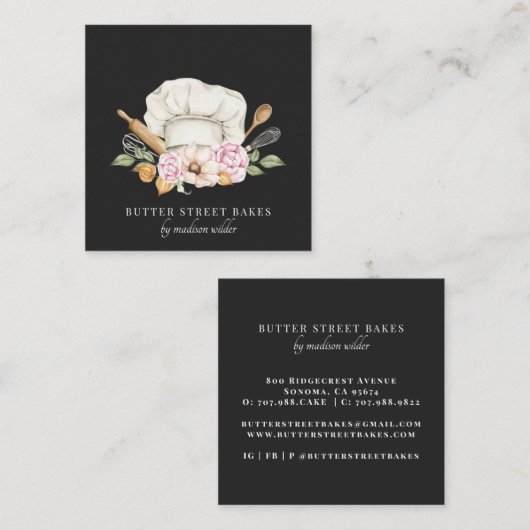 ベーカー菓子シェフ水彩ベーカーズツール スクエア名刺 (正面/裏面)