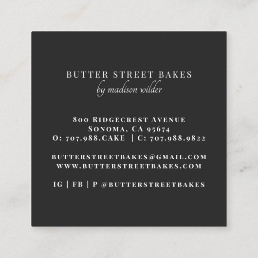 ベーカー菓子シェフ水彩ベーカーズツール スクエア名刺 (裏面)