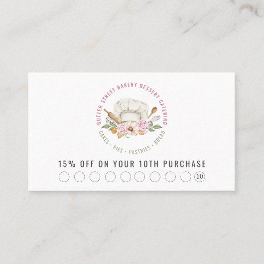 ベーカー菓子シェフ水彩ベーキング器具 割引カード (正面)