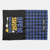 ベーキングおもしろいライフは短いスプーンのプレイドをなめる キッチンタオル (横)