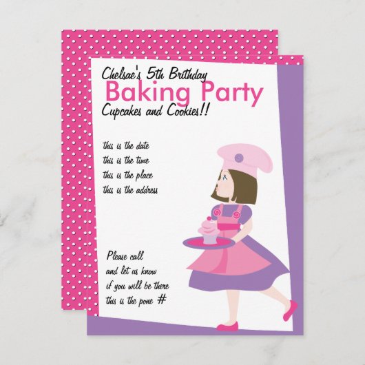 ベーキングかわいこちゃん – パープル 招待状 (正面/裏面)