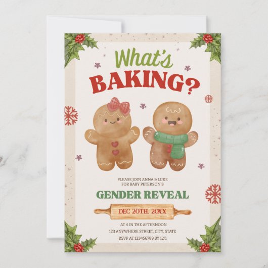 ベーキングとはクリスマス性別がジンジャーブレッドを明らかにする 招待状 (正面)