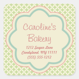 ベーキングとベーカリーブティックステッカーグリーンパターン スクエアシール
