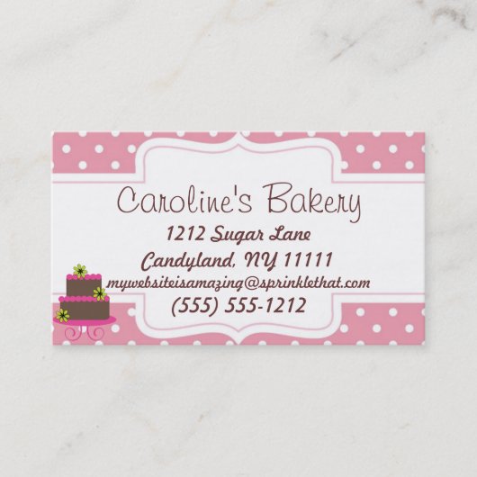 ベーキングとベーカリーブティックピンク水玉模様 名刺 (正面)
