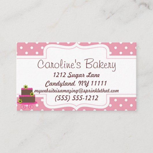 ベーキングとベーカリーブティックピンク水玉模様 名刺 (正面)