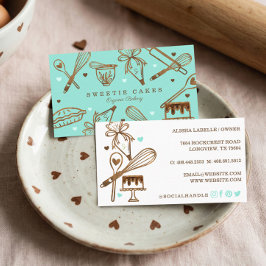 ベーキングと料理の具木目の質感と青 名刺