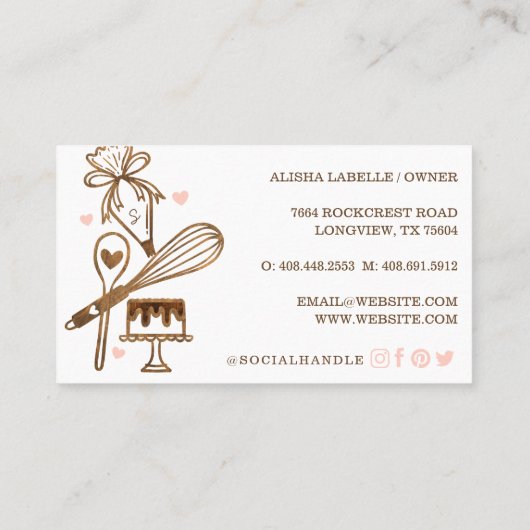 ベーキングと料理の器具の木目のテクスチャとピンク 名刺 (裏面)